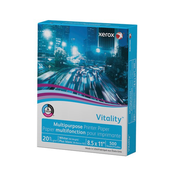 slide 6 of 10, Xerox Vitality Multi-Use Printer Paper, Standard, Letter Size (8 1/2'' X 11''), 92 (U.S.) Brightness, 20 Lb, Fsc Certified, Ream Of 500 Sheets, 500 ct