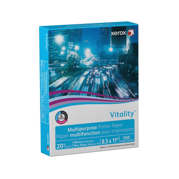 slide 1 of 10, Xerox Vitality Multi-Use Printer Paper, Standard, Letter Size (8 1/2'' X 11''), 92 (U.S.) Brightness, 20 Lb, Fsc Certified, Ream Of 500 Sheets, 500 ct