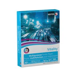 Xerox Vitality Multi-Use Printer Paper, Standard, Letter Size (8.5" x 11"), 92 Brightness, 20 lb, Ream of 500 Sheets
