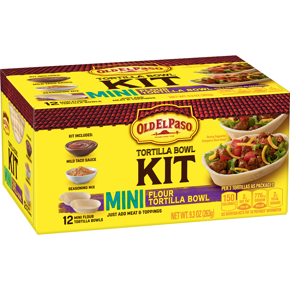 slide 1 of 3, Old El Paso Mini Flour Tortilla Bowl Dinner Kit, 9.3 oz