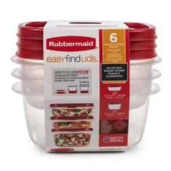 Rubbermaid 6pc Food Storage Container Set (3 containers, 3 lids): Microwave & Dishwasher Safe, Plastic, Clear & Red