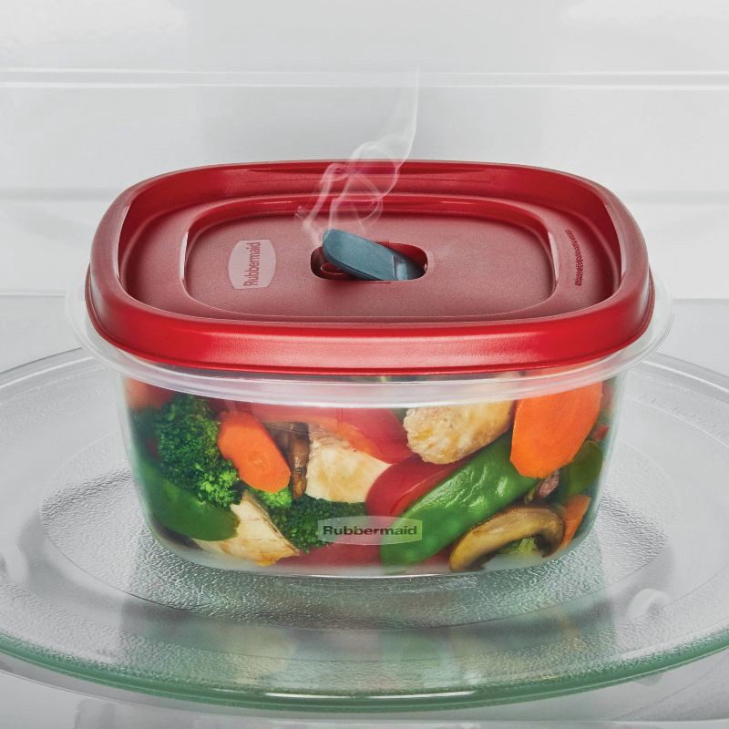 slide 2 of 3, Rubbermaid 28pc Plastic Food Storage Container Set: BPA-Free, Microwave & Freezer Safe, Dishwasher Safe, Red/Clear, 28 ct