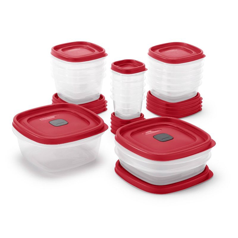 slide 4 of 4, Rubbermaid 34pc Plastic Food Storage Container Set: BPA-Free, Dishwasher & Microwave Safe, Clear & Red, 34 ct