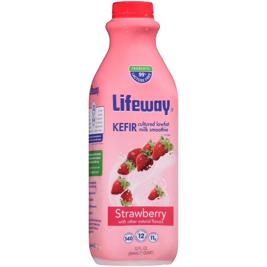 slide 3 of 8, Lifeway Strawberry Kefir Cultured Lowfat Milk Smoothie, 32 fl oz