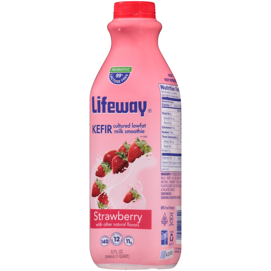 slide 2 of 8, Lifeway Strawberry Kefir Cultured Lowfat Milk Smoothie, 32 fl oz