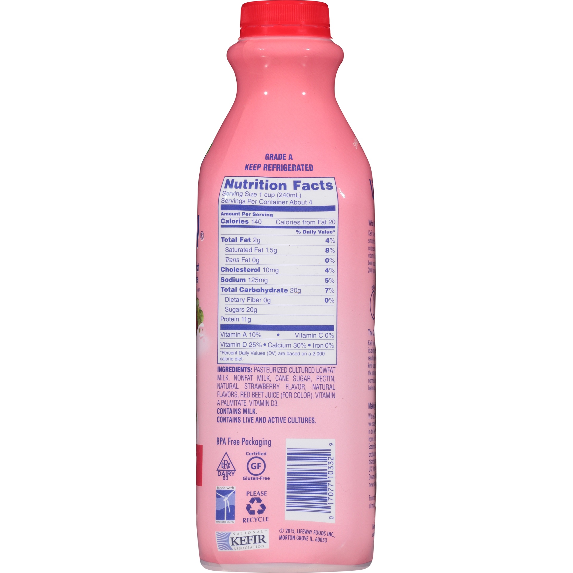 slide 5 of 8, Lifeway Strawberry Kefir Cultured Lowfat Milk Smoothie, 32 fl oz