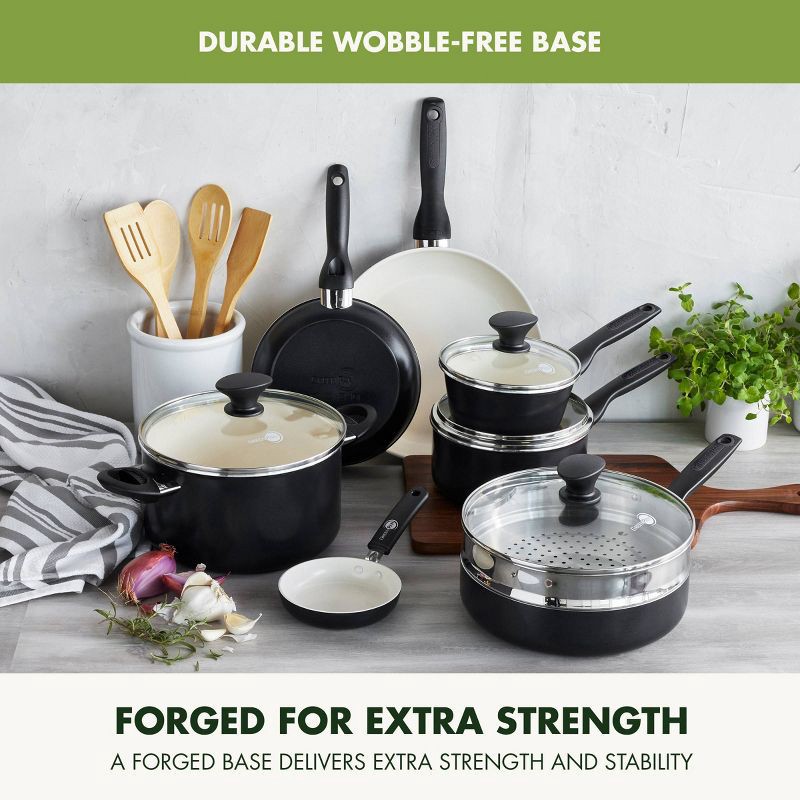 slide 7 of 9, GreenPan Rio 16pc Ceramic Nonstick Cookware Set Black: Pans & Pot Set, Nonstick, Glass Lids, Dishwasher & Oven Safe, 16 ct
