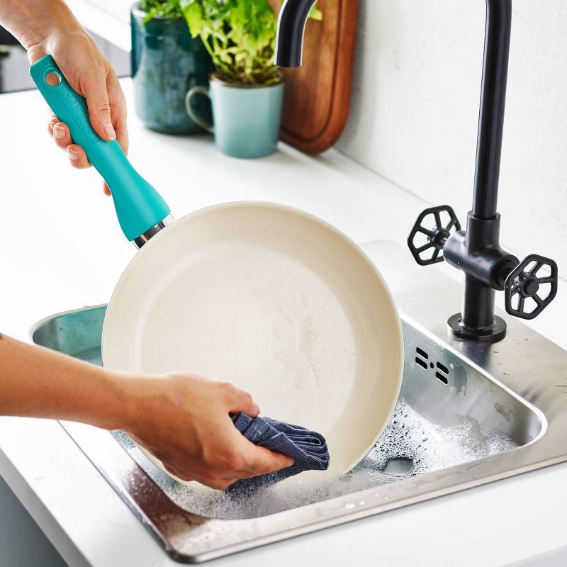 slide 5 of 7, GreenPan Rio 16pc Ceramic Nonstick Cookware Set Turquoise: Pans & Pot Set, Glass Lids, Dishwasher & Oven Safe, Non-Induction, 16 ct