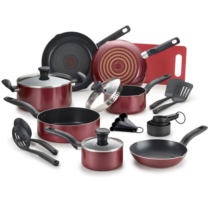 slide 1 of 9, T-fal 17pc Cookware Set, Simply Cook Nonstick Red, 17 ct