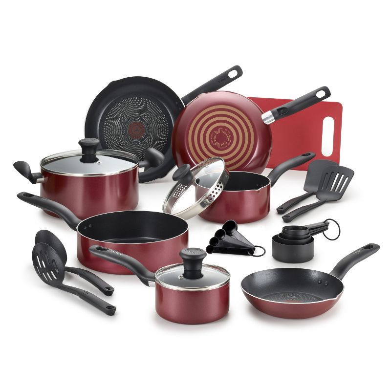 slide 1 of 9, T-fal 17pc Simply Cook "Prep N Cook" Cookware Set Red, 17 ct