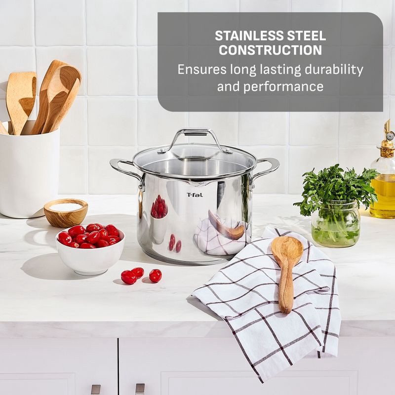 slide 2 of 6, T-fal 6qt Stock Pot with Lid, Simply Cook Stainless Steel Cookware: Soup & Pasta Pot, Tempered Glass Lid, Dishwasher-Safe, 6 qt