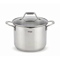 T-fal 6qt Stock Pot with Lid, Simply Cook Stainless Steel Cookware: Soup & Pasta Pot, Tempered Glass Lid, Dishwasher-Safe