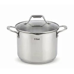 T-fal 6qt Stock Pot with Lid, Simply Cook Stainless Steel Cookware: Soup & Pasta Pot, Tempered Glass Lid, Dishwasher-Safe