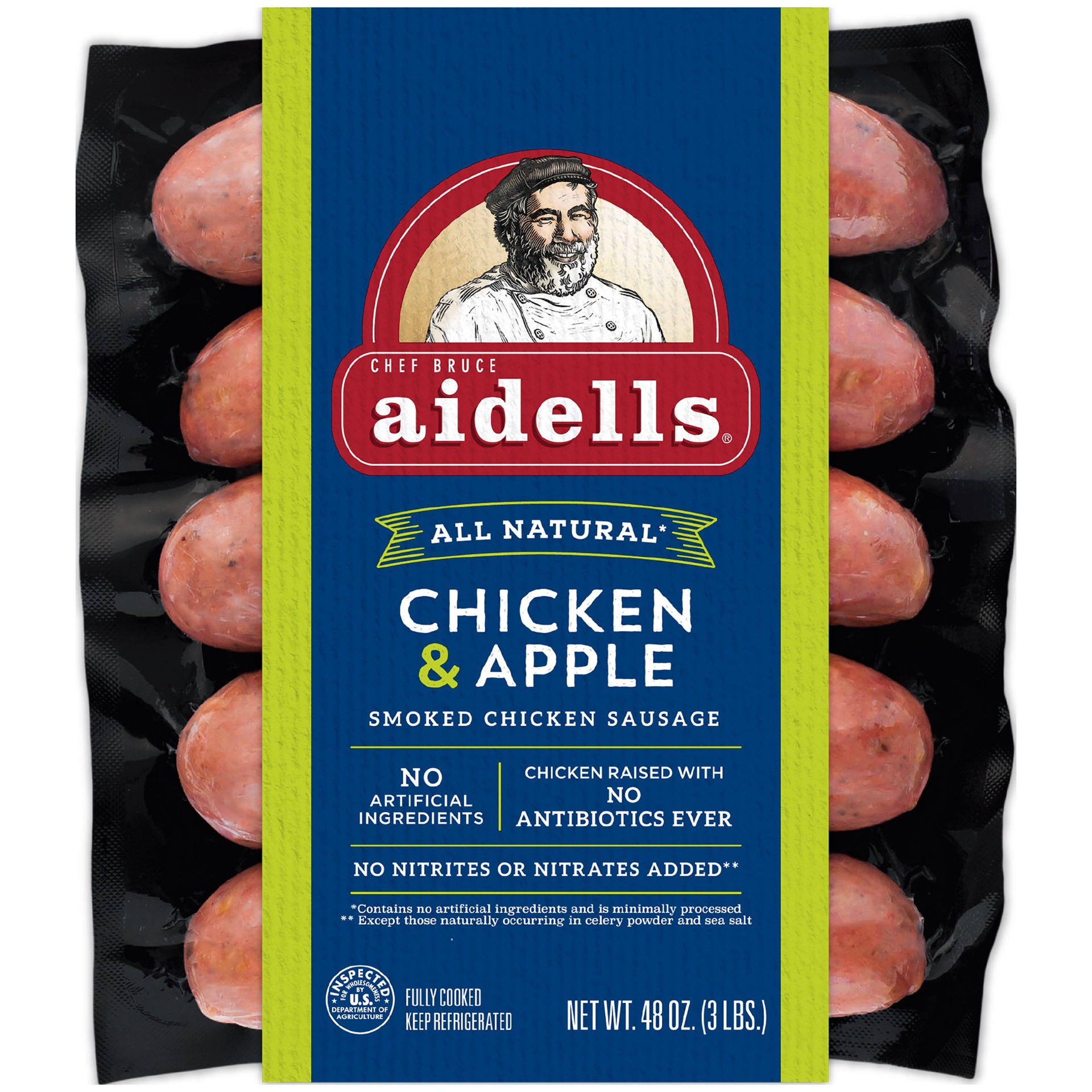 slide 1 of 1, Aidells Smoked Chicken Sausage, Chicken & Apple, 48 oz, 