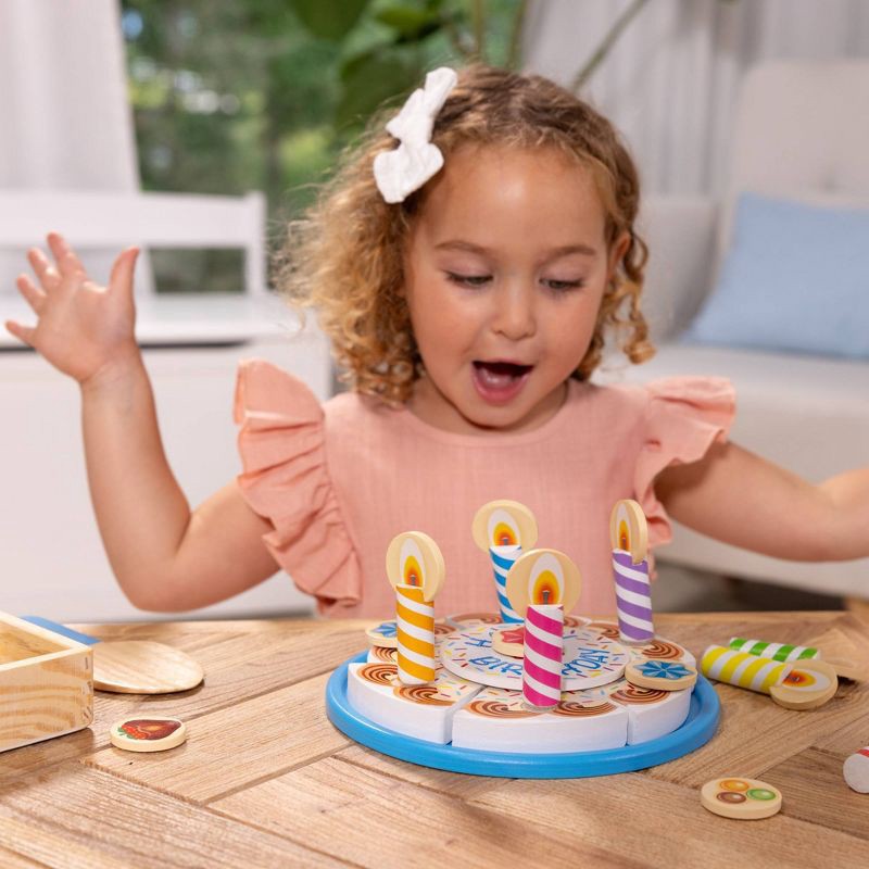 slide 2 of 9, Melissa & Doug Birthday Party Cake - Wooden Play Food With Mix-n-Match Toppings and 7 Candles, 1 ct