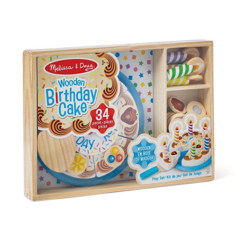 slide 3 of 9, Melissa & Doug Birthday Party Cake - Wooden Play Food With Mix-n-Match Toppings and 7 Candles, 1 ct