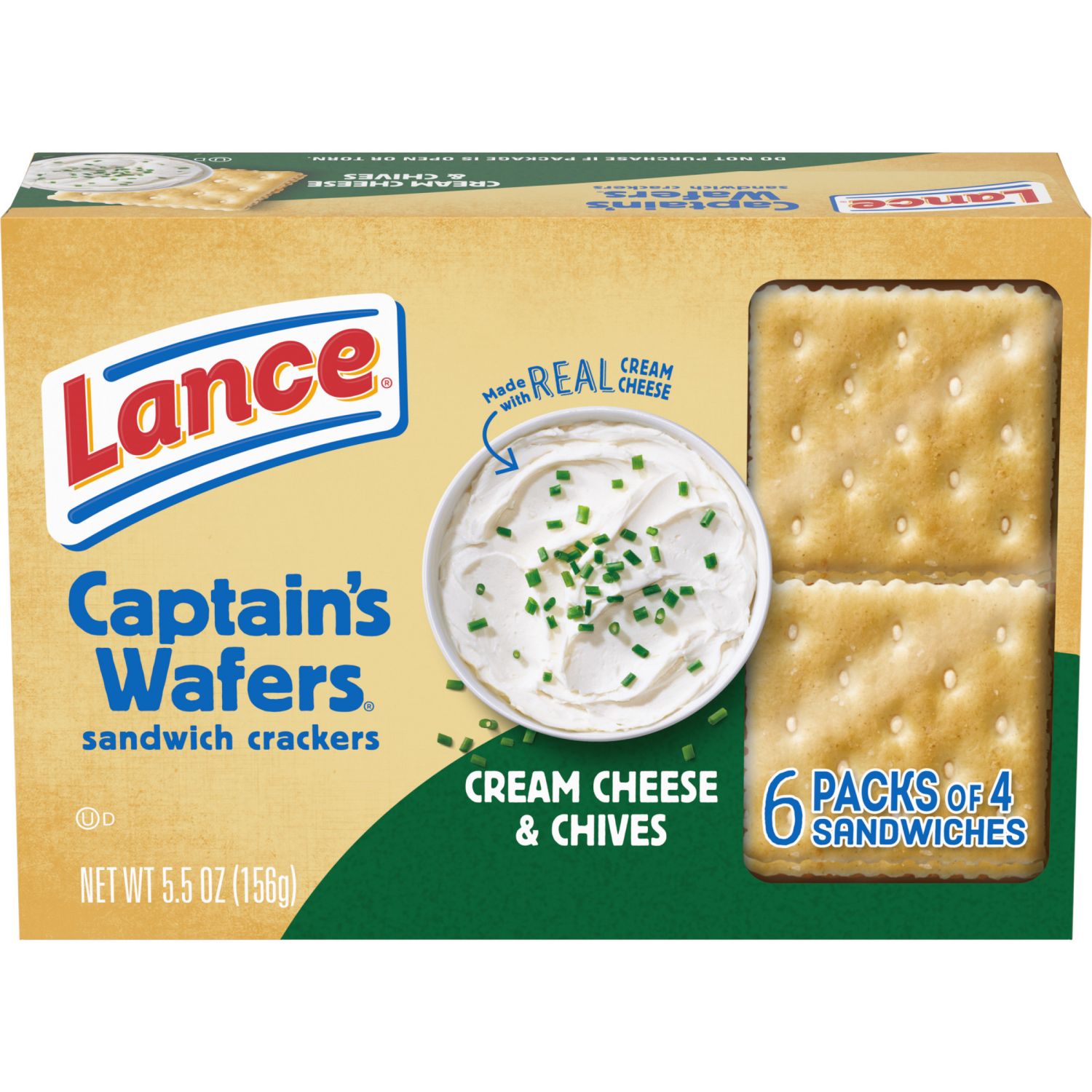 slide 1 of 6, Lance Captain's Wafers Cream Cheese and Chives Sandwich Crackers, 5.500 oz