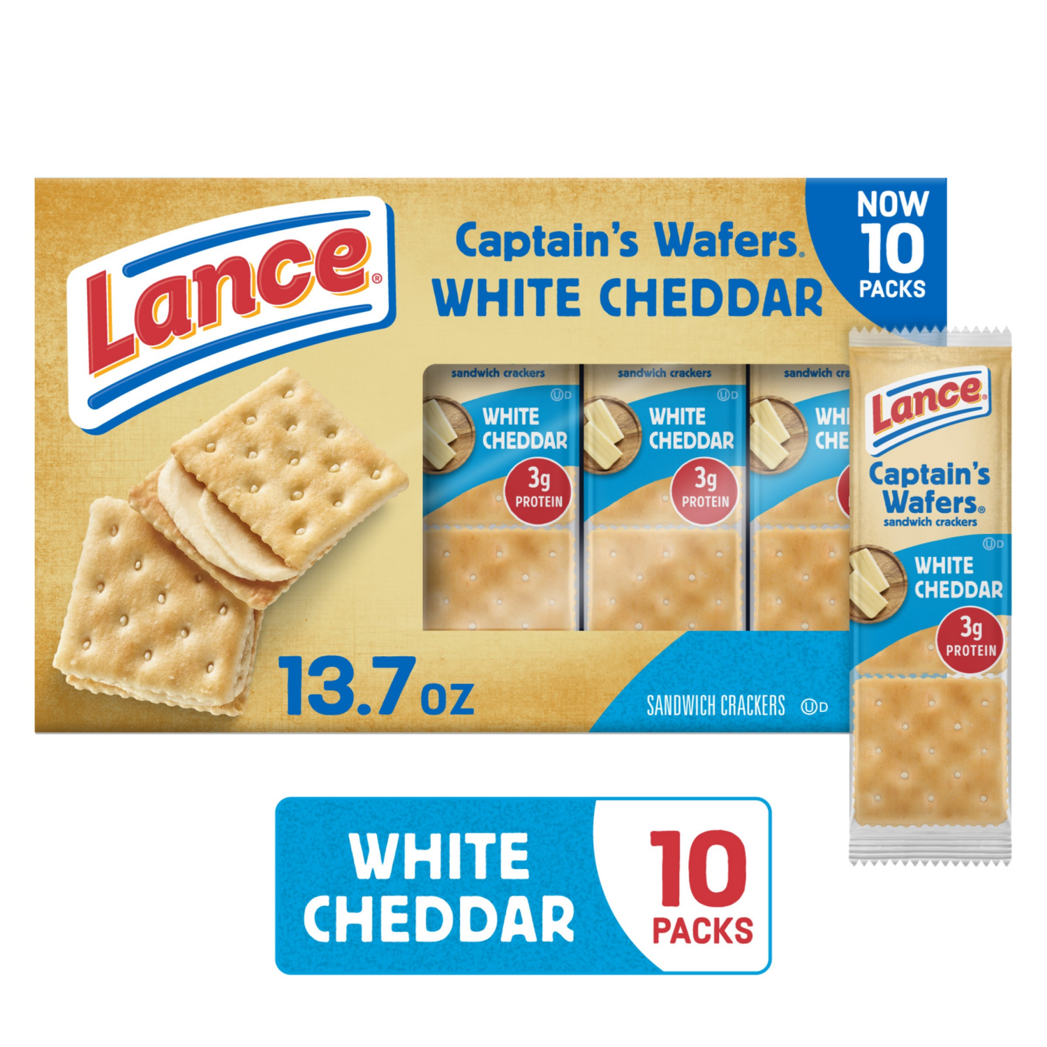 slide 1 of 7, Lance Captain's Wafers White Cheddar Sandwich Crackers, 13.700 oz