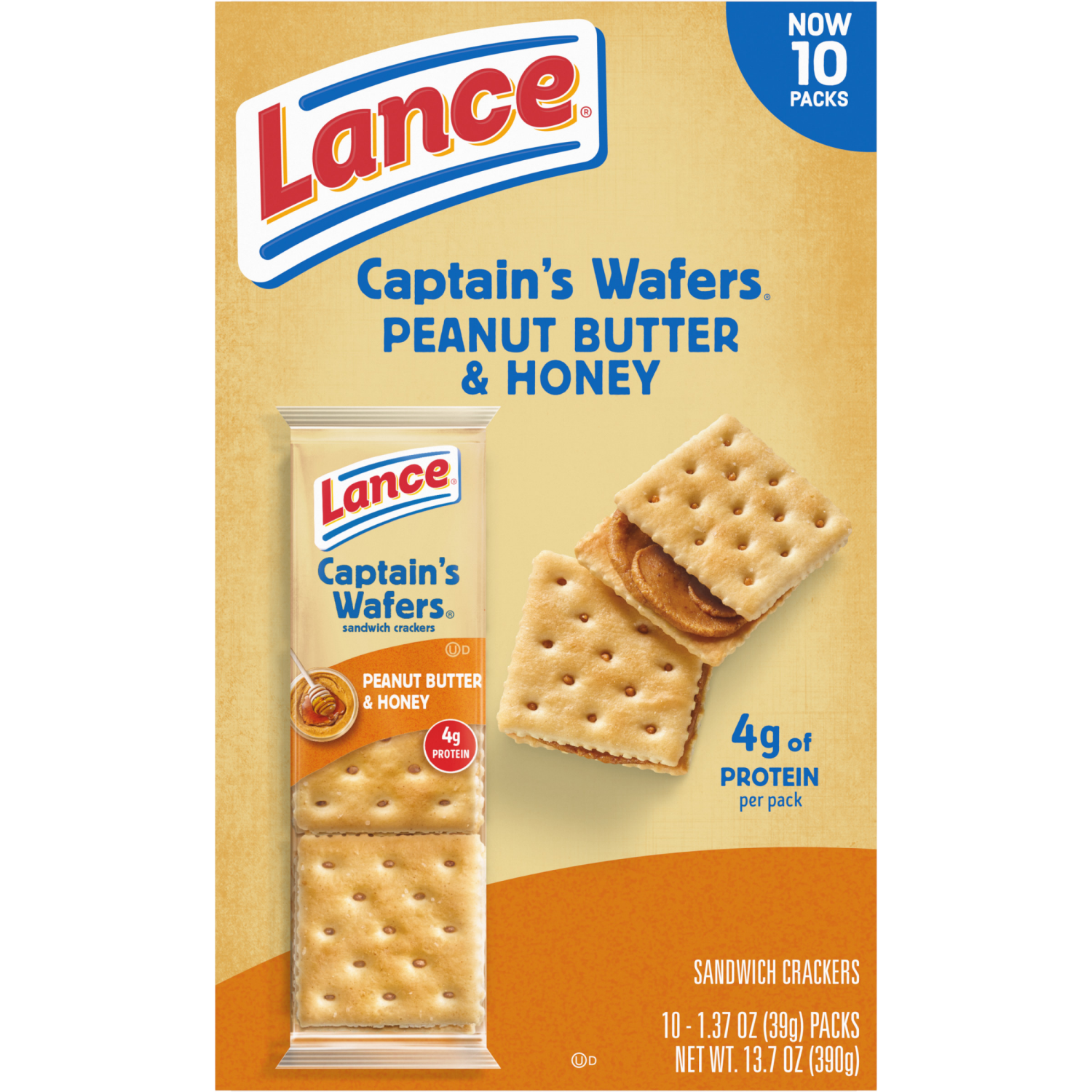 slide 2 of 5, Lance Captain's Wafers Peanut Butter and Honey Sandwich Crackers, 13.700 oz