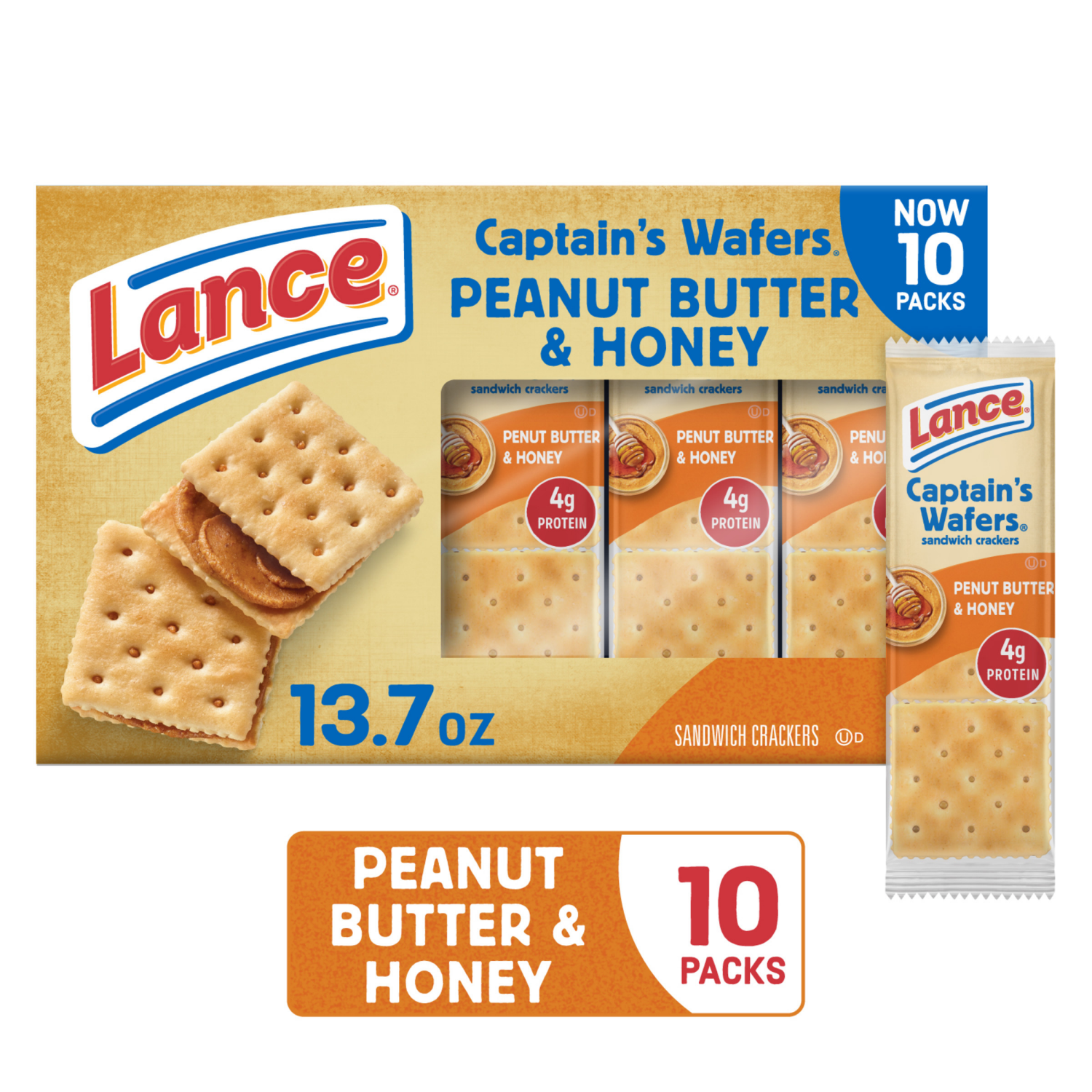 slide 1 of 5, Lance Captain's Wafers Peanut Butter and Honey Sandwich Crackers, 13.700 oz