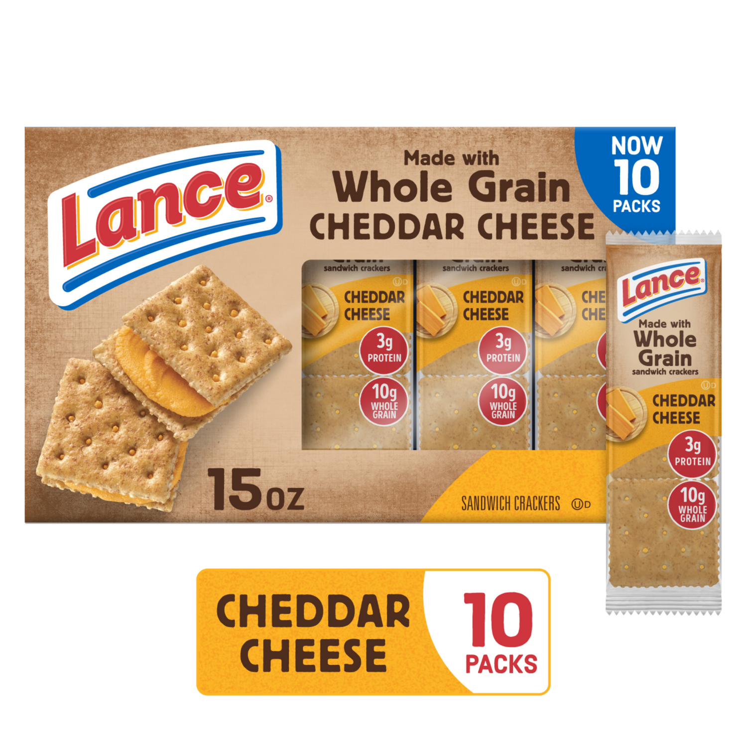 slide 1 of 5, Lance Baked with Whole Grain Cheddar Cheese Sandwich Crackers, 15.000 oz
