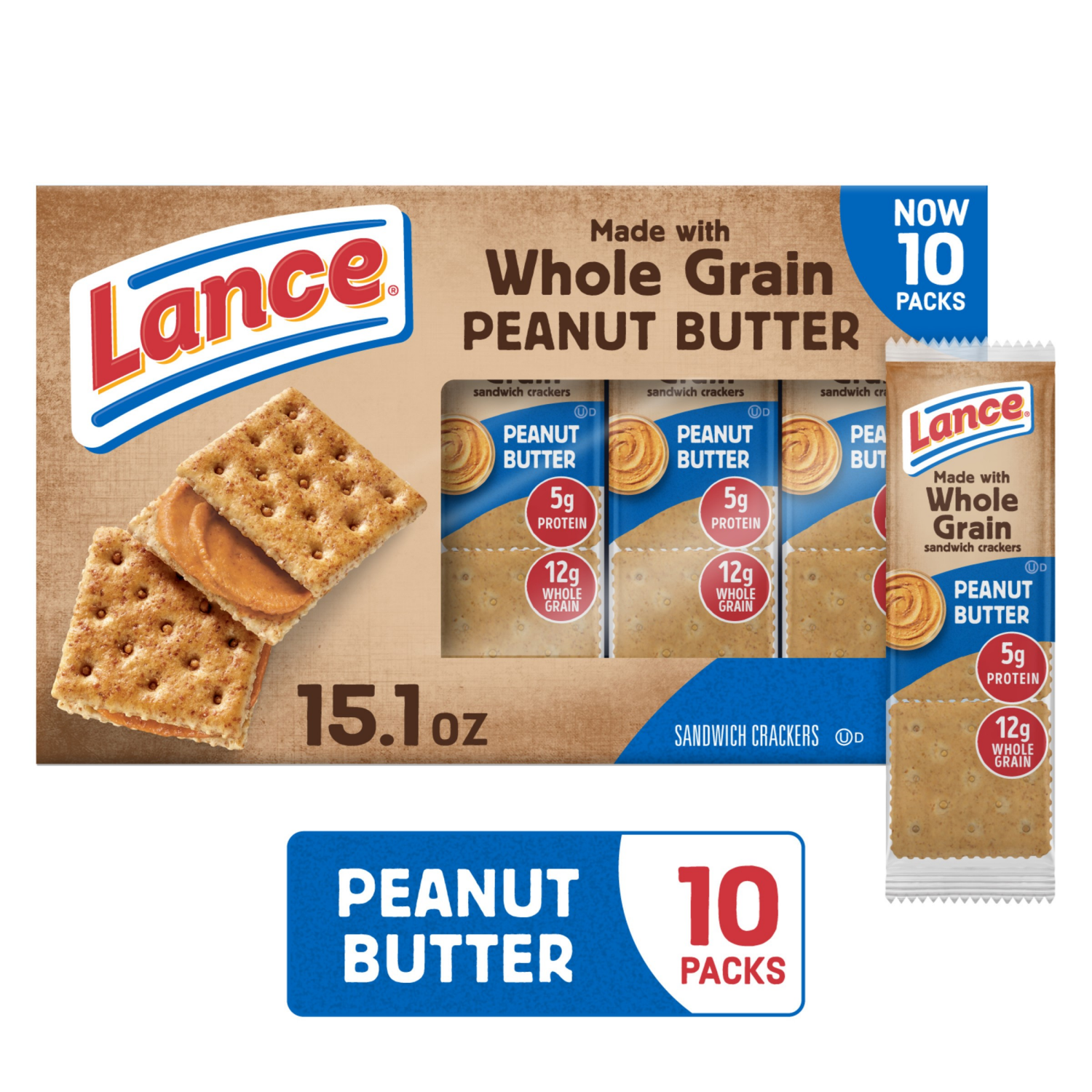 slide 1 of 7, Lance Baked with Whole Grain Peanut Butter Sandwich Crackers, 15.100 oz