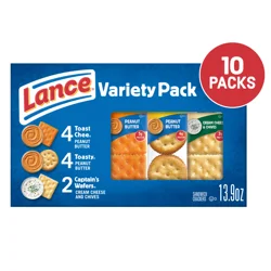 Lance Sandwich Crackers, Variety Pack, 3 Flavors, 10 Individually Wrapped Packs, 6 Sandwiches Each