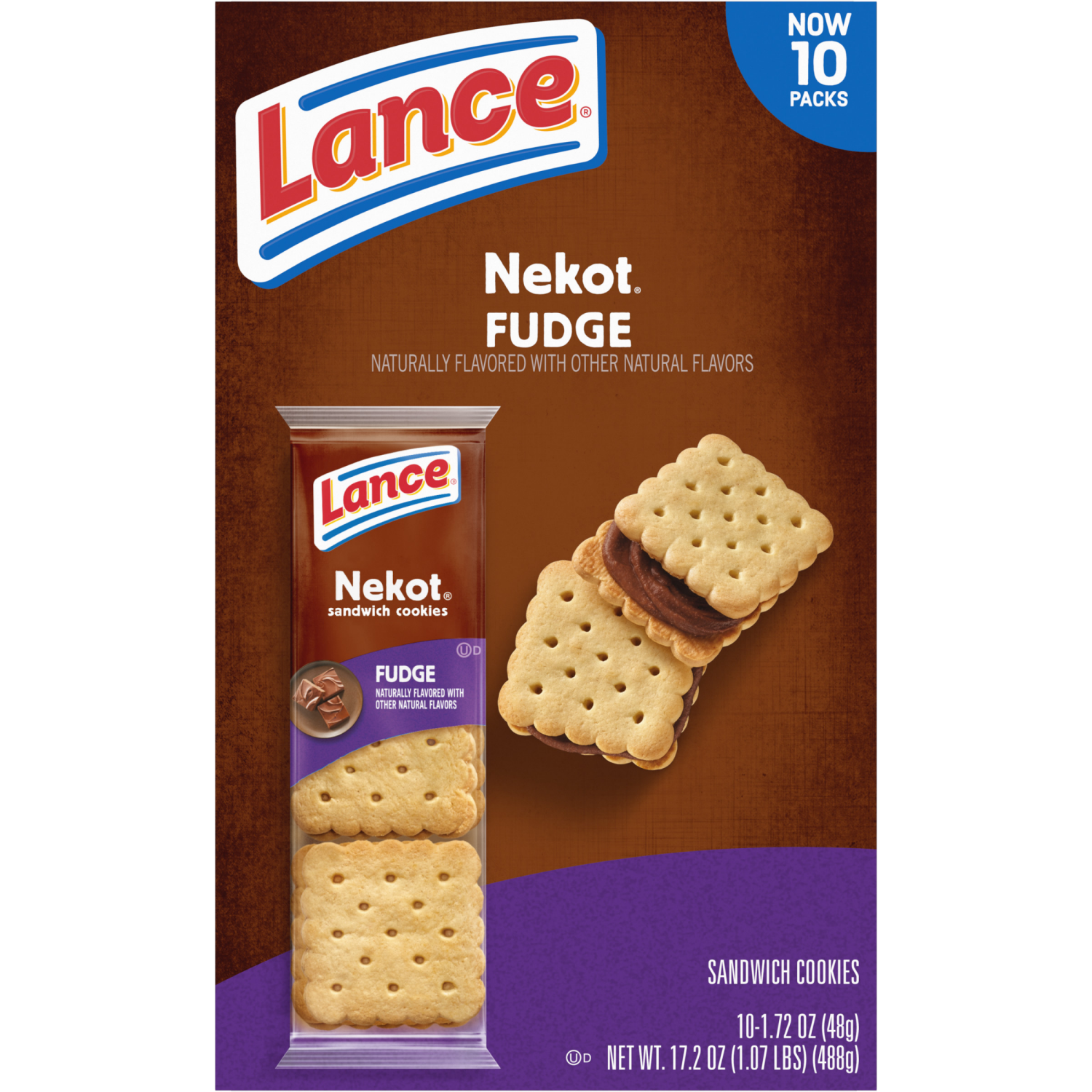 slide 2 of 5, Lance Nekot Fudge Flavored Sandwich Cookies, 17.200 oz