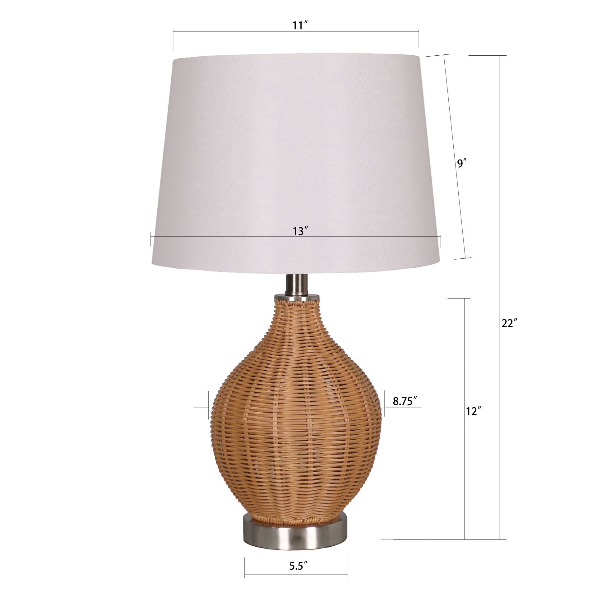 slide 3 of 4, 22" Tan Faux Rattan Table Lamp With White Fabric Shade By Ashland, 13 in x 13 in x 22 in
