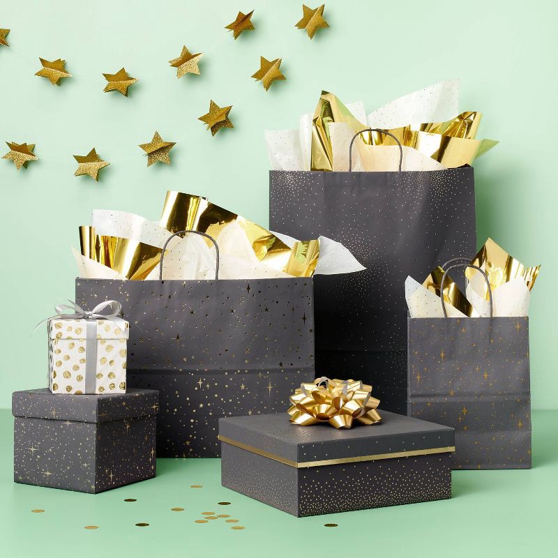 slide 2 of 3, Foil Star Dotted Medium Gift Bag Gray - Spritz™, 1 ct