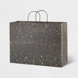 Medium Foil Star Pattern Gift Bag Gray/Gold - Spritz™: Black Polka Dot, Christmas & Graduation Gift Bag, 12"x16"x6"