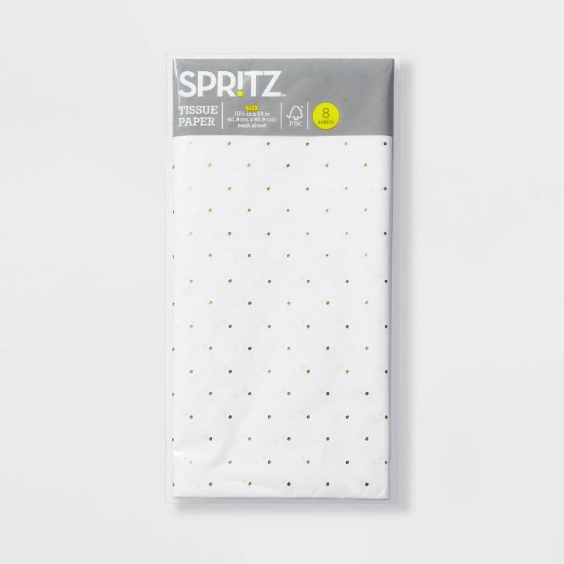 8ct Foil Dotted Pegged Tissue Paper White - Spritz 8 ct