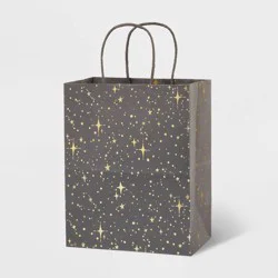 Small Foil Print Stars Gift Bag Gray/Gold - Spritz™: Black Graduation & Birthday Gift Bag, 9.75" x 7.75" x 4.75"