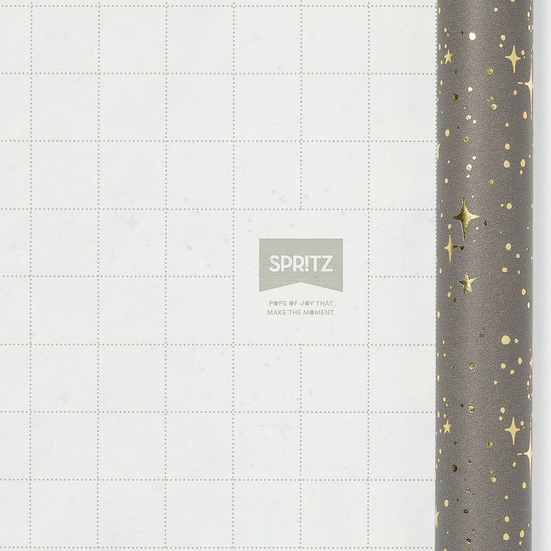 slide 3 of 3, Foil Dotted Wrapping Paper Dark Gray - Spritz™: Gift Wrap for Graduation & Christmas, Star Pattern, 94.5" x 30", 1 ct