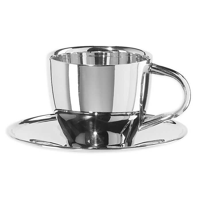 slide 1 of 1, Oggi Double Wall Coffee Cup and Saucer - Stainless Steel, 1 ct