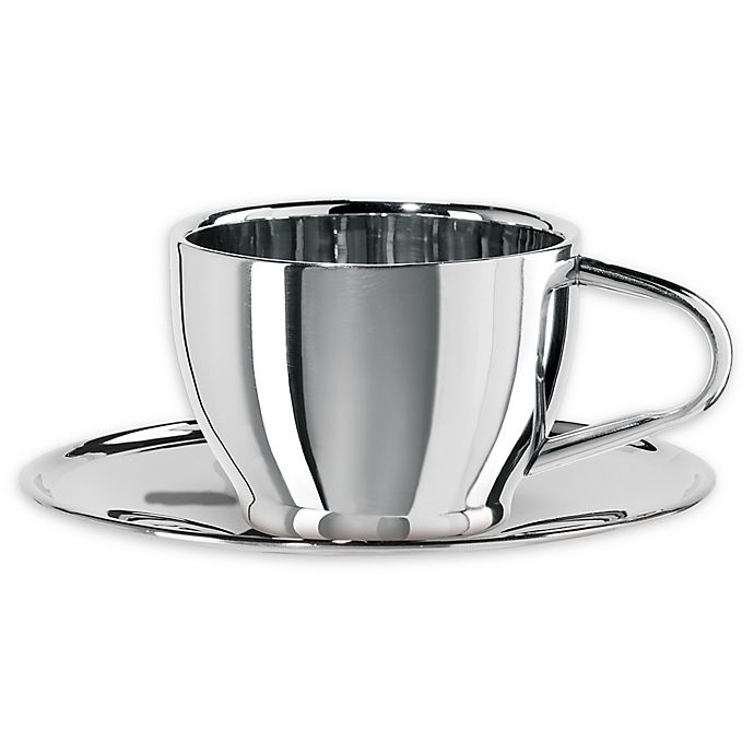 slide 1 of 1, Oggi Stainless Steel Cup and Saucer, 1 ct