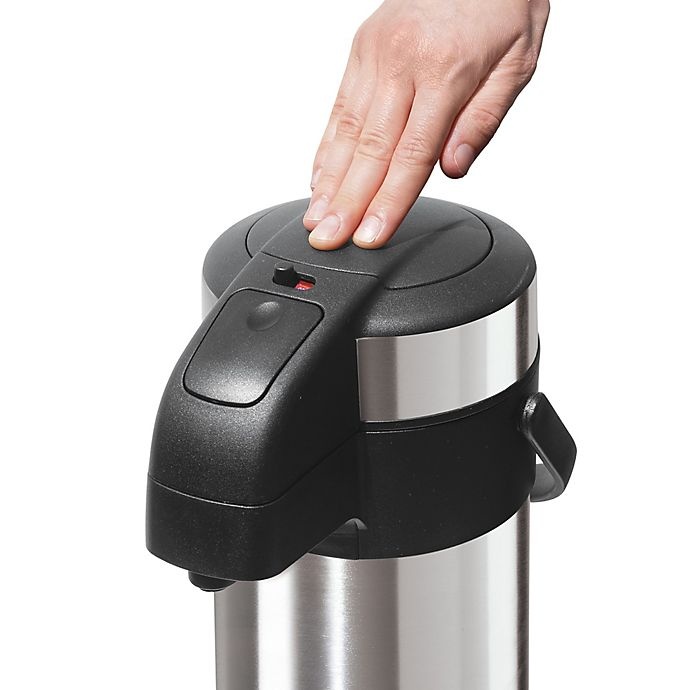 slide 3 of 5, Oggi Air King Pump Pot Insulated Stainless Steel Beverage Server, 3 liter