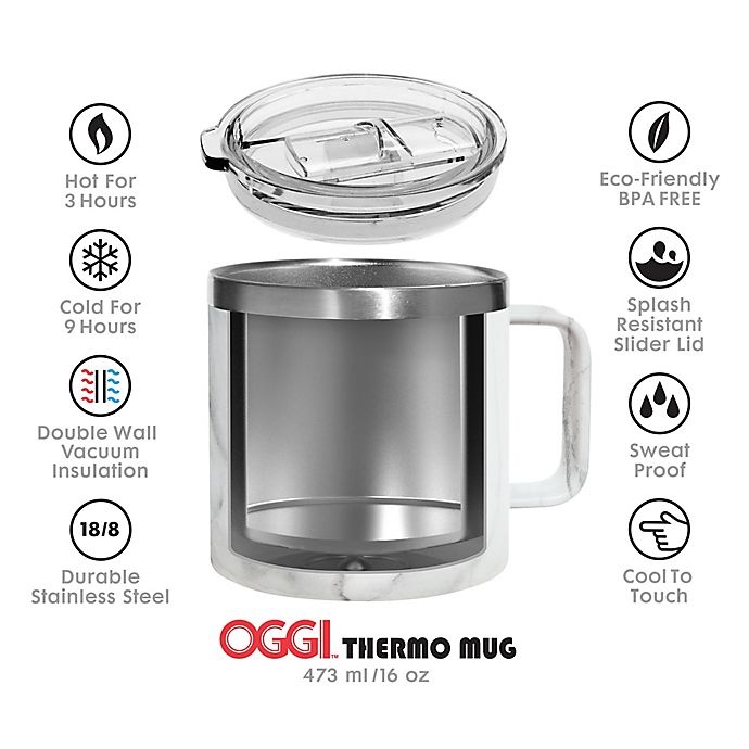 slide 4 of 4, Oggi Stainless Steel Mug with Lid - White, 1 ct