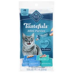 Blue Buffalo Tastefuls Mini Purees Chicken and Tuna Adult Cat Natural Single-Serving Snack Variety Pack, 0.5 oz., Count of 4