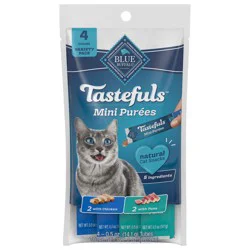 Blue Buffalo Tastefuls Mini Purees Chicken and Tuna Adult Cat Natural Single-Serving Snack Variety Pack, 0.5 oz., Count of 4