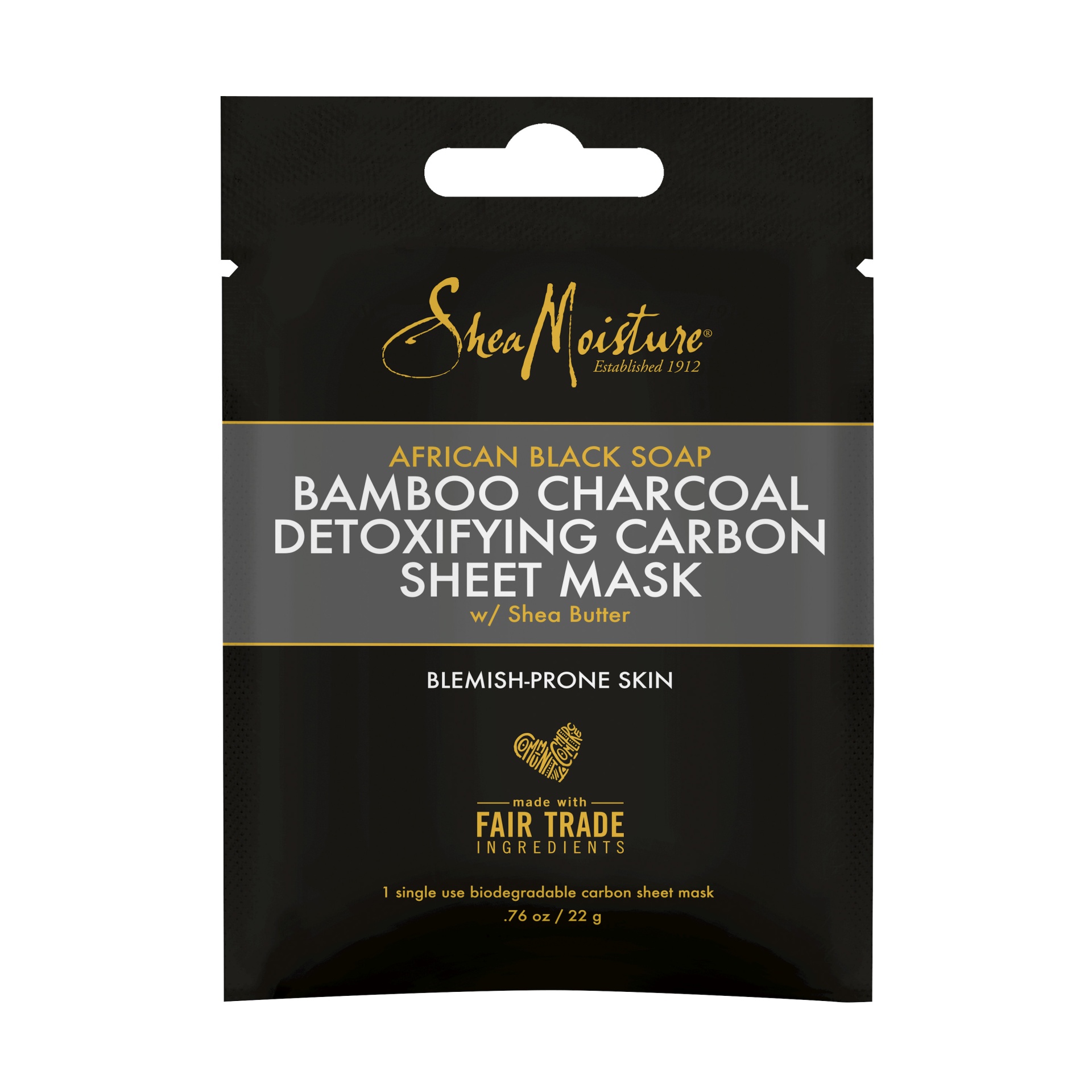 slide 1 of 2, SheaMoisture African Black Soap Bamboo Charcoal Detoxifying Carbon Sheet Mask, 1 ct