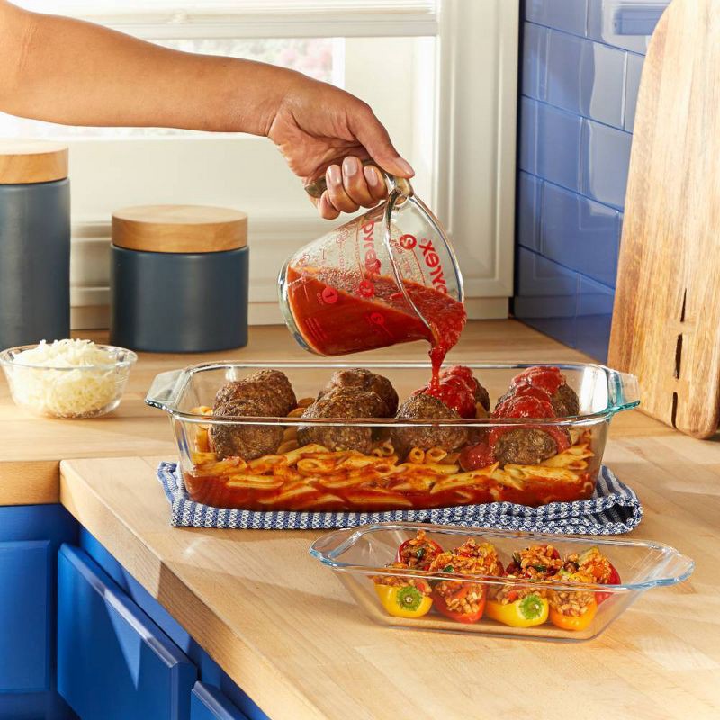 slide 6 of 6, Pyrex 9"X13" Deep Glass Bakeware: Oven-Safe Rectangle Baking Dish, Freezer & Dishwasher-Safe, 5 Qt Capacity, 5 qt