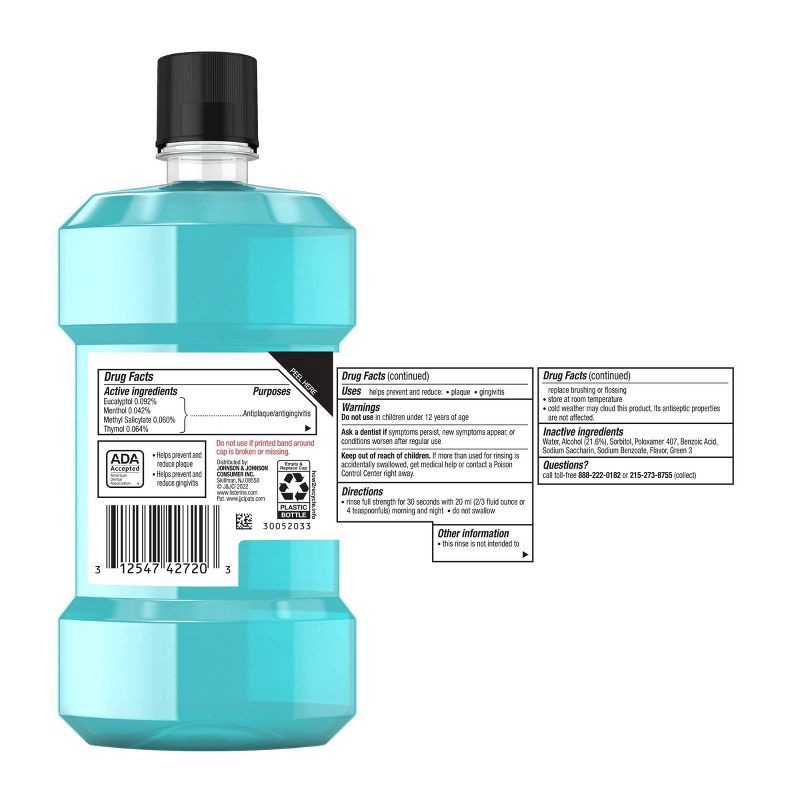 slide 2 of 15, Listerine Antiseptic Mouthwash for Bad Breath and Plaque Cool Mint - 250ml, 250 ml