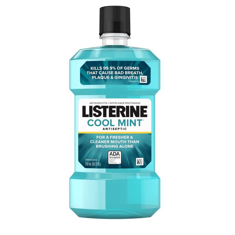 slide 15 of 15, Listerine Antiseptic Mouthwash for Bad Breath and Plaque Cool Mint - 250ml, 250 ml