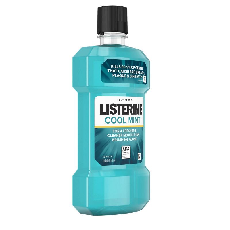 slide 10 of 15, Listerine Antiseptic Mouthwash for Bad Breath and Plaque Cool Mint - 250ml, 250 ml