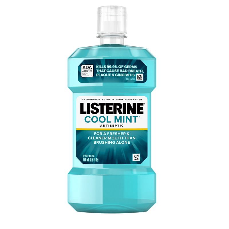 slide 1 of 16, Listerine Antiseptic Mouthwash for Bad Breath and Plaque Cool Mint - 250ml, 250 ml