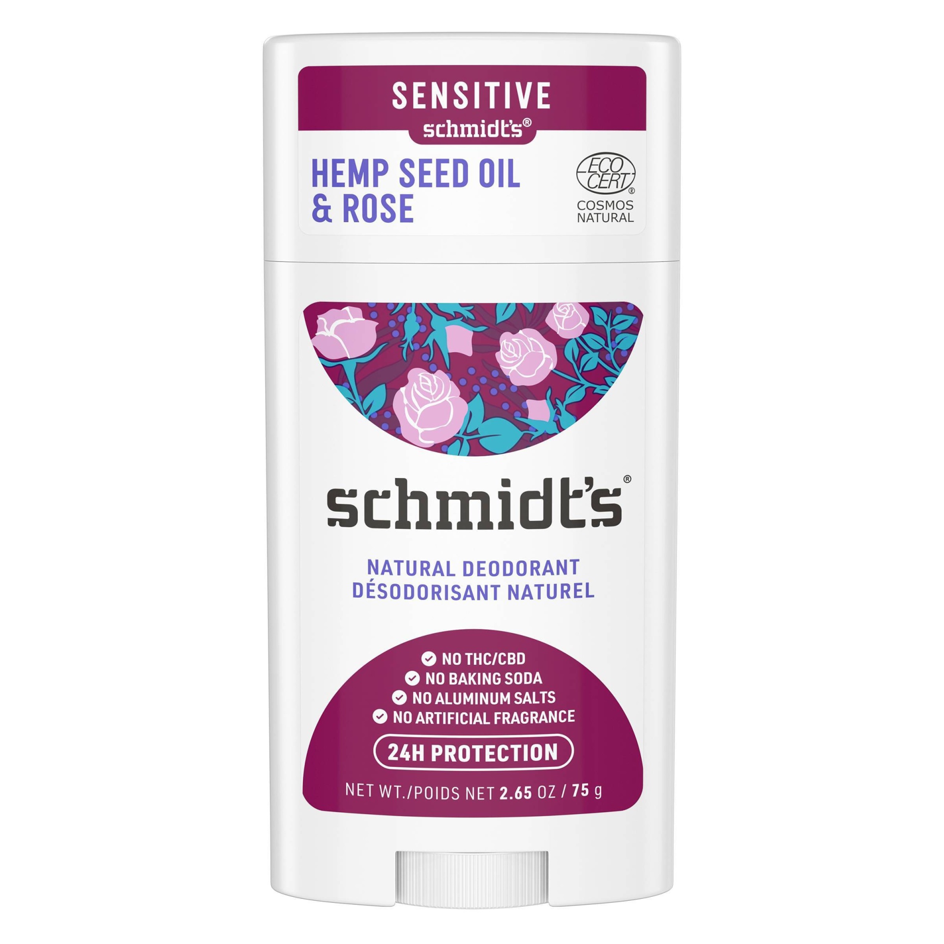 slide 1 of 3, Schmidt's Rose + Black Pepper Aluminum-Free Hemp Seed Oil Natural Deodorant Stick, 2.65 oz