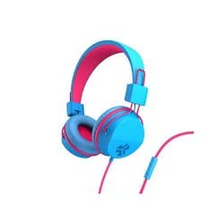 JLab JBuddies Studio On-Ear Kids Wired Headphones - Pink/Blue: Adjustable, Tangle-Resistant