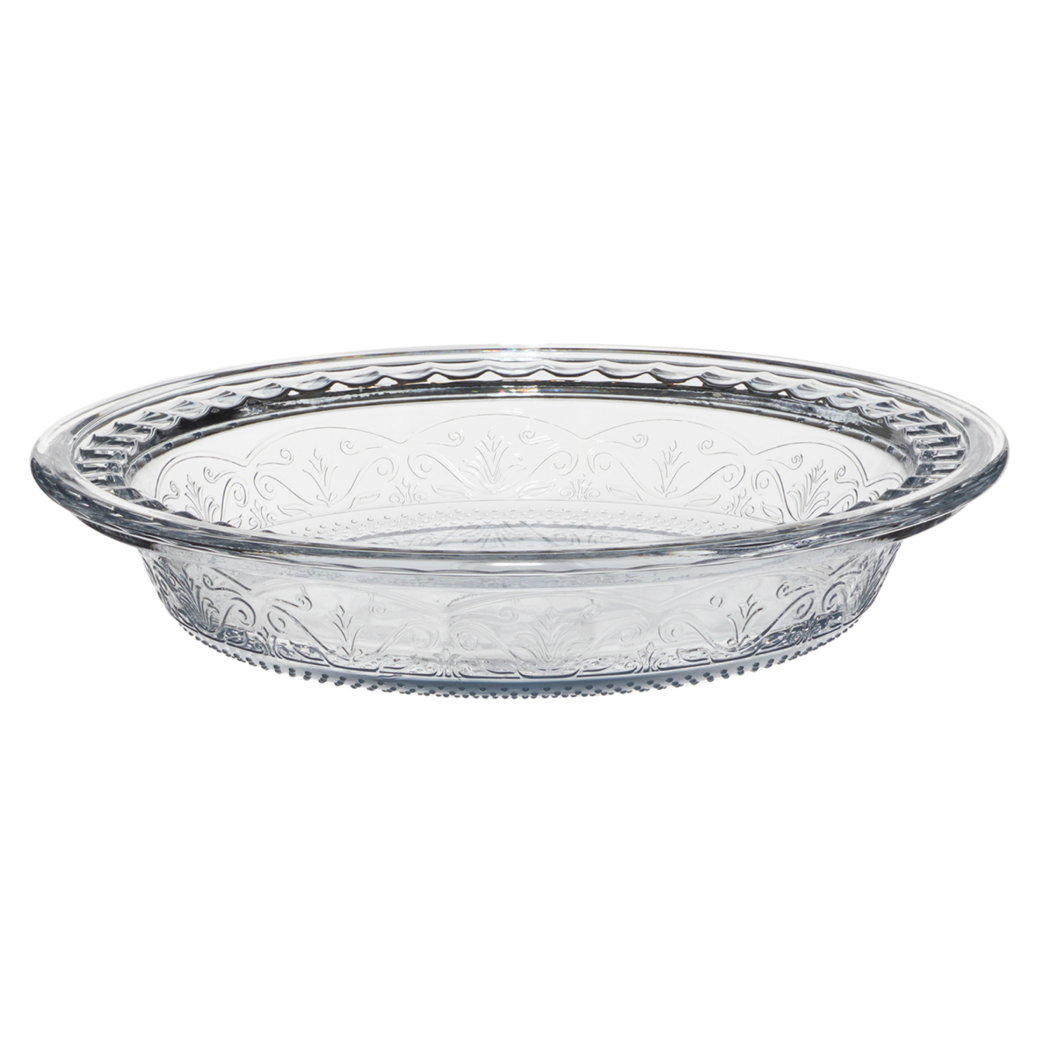 slide 1 of 1, 9.5 In. Laurel Embossed Pie Dish - Clear, 9.5 in