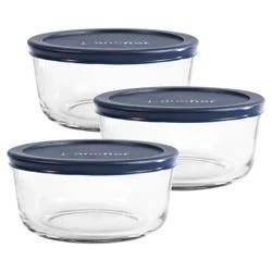 Anchor Hocking Round Glass Food Storage Containers - 3 Pc - Clear/Navy